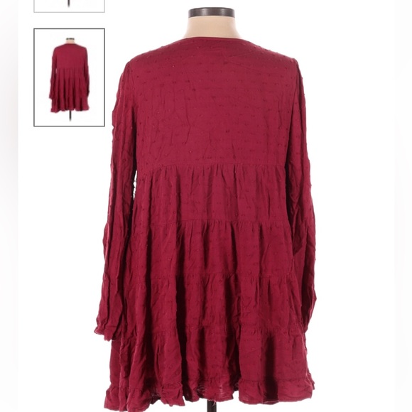 Urban Outfitters Burgundy A-line Long Sleeve Tiered Mini Dress size Small - Picture 3 of 9